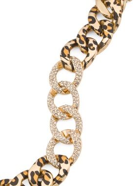 Betsey Johnson Gold Tone Leopard Print Chain Bracelet with Crystal Links
